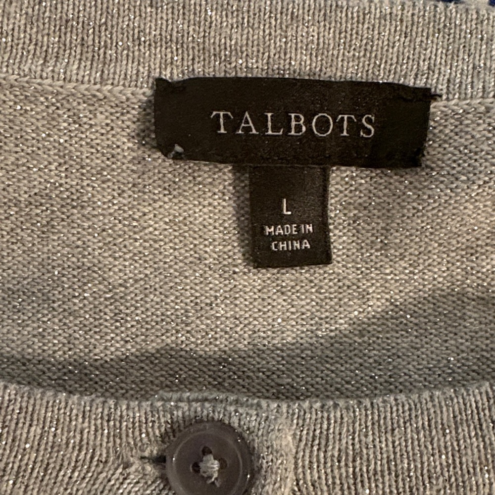 Talbots Light Silver Gray Button-Front Cardigan - image 4